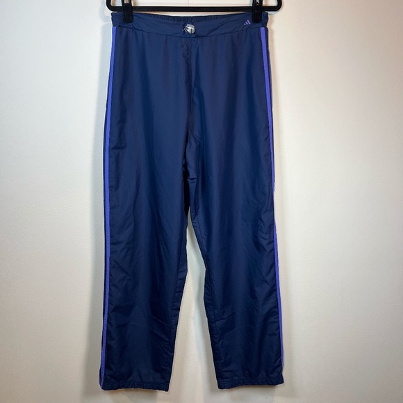 Adidas Women's Vintage Mesh Lined Track Pants Blue 3 White Stripes Zip Ankle XL - Picture 1 of 16